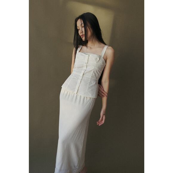 Mod Ref The Diana Tank Top Sleeveless Bustier Smocked Back - S - Ivory - Picture 4 of 5